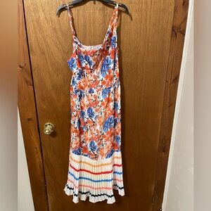 Colorful Floral Maxi Dress with Striped Hem